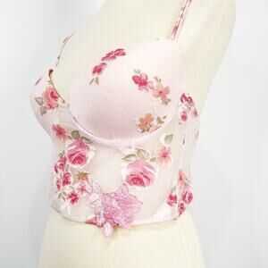 Delicates pink floral bustier bra tank top camisole size 38C